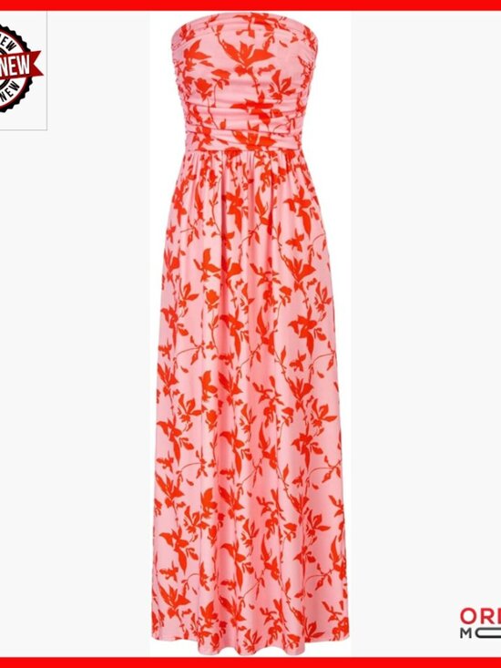 Dresses & Skirts - Strapless Maxi Dress with Pockets, Ruched Casual Long Dress